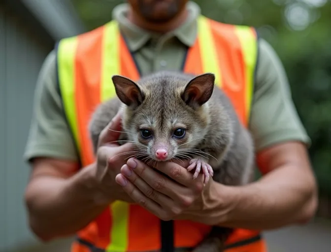 Animal handler safely recovering a deceased possum in Smiths Gully